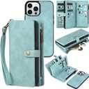 TwoHead Wallet Case Compatible with iPhone 15 Pro Max,Detachable Magnetic Phone Case,All-Round Shockproof Protective Leather Phone Case with Card Holder,6.7 in,Blue