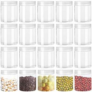 20 Pack 4oz Clear Plastic Jars with Lids,115ml Wide-Mouth Refillable Storage Containers,Empty Round Containers for Candy,Beads,Lotion,Slime Making and Food Storage