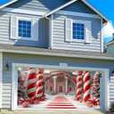 13X6ft Christmas Candyland Garage Door Decorations, Extra Large Candy Christmas Backdrop Background Photo Xmas Holiday Garage Door Covers Murals Backdrops Decoration for Home Holiday Party (Red)