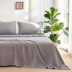 LUTBM Queen Sheet Set 100% Cotton Bed Sheets Gauze 4 Pcs Grey Muslin Sheets Set 16" Deep Pocket Sheet & Pillowcase Sets Breathable Boho Queen Soft Bedding Sets for All Season