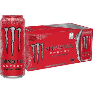 Monster Energy Ultra Red, Sugar Free Energy Drink, 16 Ounce (Pack of 15) | Pack of 15 (EXP 08/25/26)