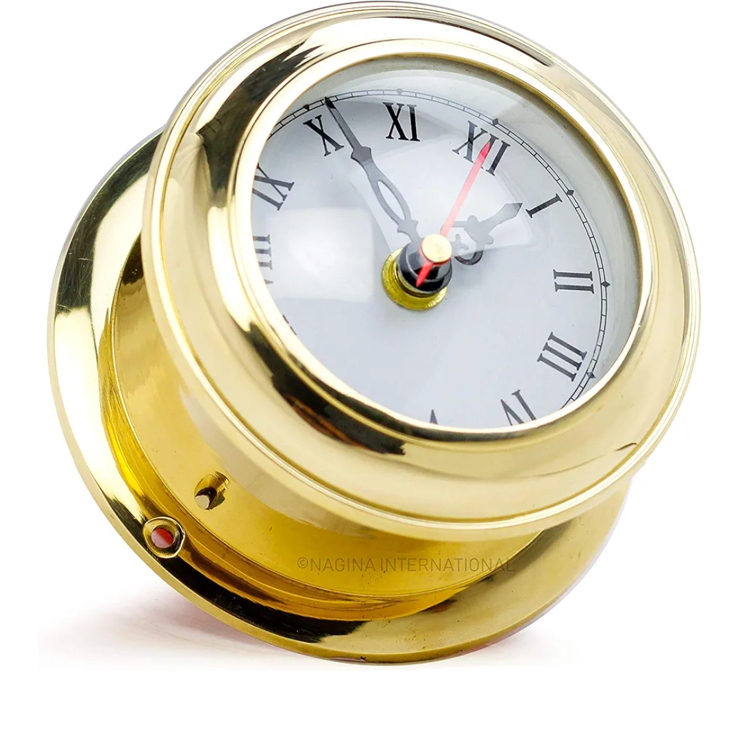 Solid Brass Ships Clock Maritime Gimbals Ship's Timekeeper.Nagina International