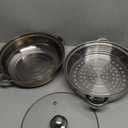 Stainless Steel Steamer Pot Set, 3-Piece Stackable with Vented Tempered Glass Lid – 11.2-inch, Ideal for Induction & Gas Cooking