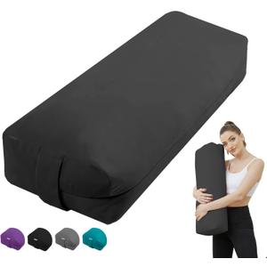 Rectangular Yoga Bolster Pillow, Meditation Pillow for Yin & Restorative Yoga, Filled with Wasted Sponge (27IN /68CM, Black)