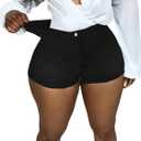 Women's High Waist Denim Shorts Straight Leg Roll Up Hem Button Jean Short Denim Stretchy Skinny Shorts (Large, Black)