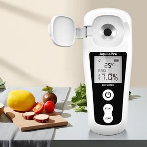 Digital Brix Refractometer with LCD, for Fruit Juice and Coffee, with Auto Temperature Compensation, 0-55% Range, 0.2% Accuracy, Rechargeable Brix Meter for Liquid Sugar Content