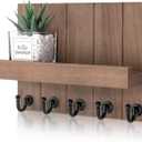 Rebee Vision Decorative Key Holder for Wall - Rustic Key Hooks with Shelf and Mail Organizer Wall Mount for Farmhouse Wall Decor Living Room - Home Essentials for New Home (Retro Brown) (C - Retro Brown)