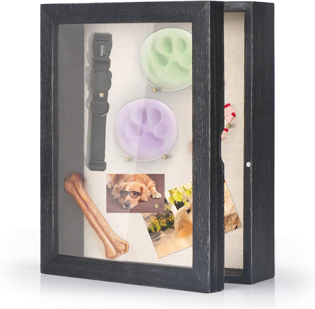 Love-KANKEI Shadow Box Frame 8x10 Shadow Box Display Case with Linen Back Memorabilia Awards Medals Photos Memory Box Gift Rustic Black