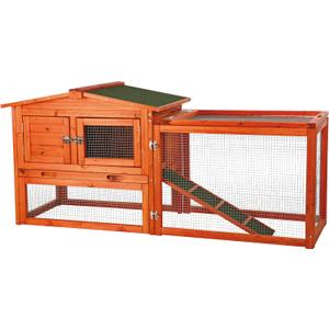 TRIXIE natura Outdoor Rabbit Hutch with Run - Small Elevated Rabbit Cage with Non-Slip Ramp - Small Animal House with Large Playpen, Hinged Roof & Pull-Out Tray - in Natural