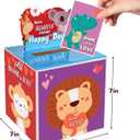 4 x ATFUNSHOP Kids Valentine Gift Cards and Box 7.9", Animal Valentines Day Cards Holder Mailbox for Kids School Classroom Exchange (1 Box, 32 Valentine Cards, 1 Teacher Card)