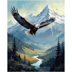 Eagle Flight Paint by Numbers Kit for Adults - DIY Mountain Painting on Canvas, Acrylic Paint Set, Suitable for Beginners, Ideal for Home Decoration or Gifts(16X20IN Framed)