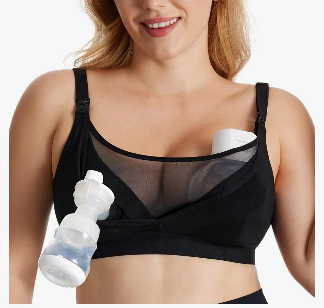 Momcozy Mesh Support Pumping Bra Hands Free Suitable for 36C-44G, Comfortable Plus Size Pumping and Nursing Bra in One L Plus
