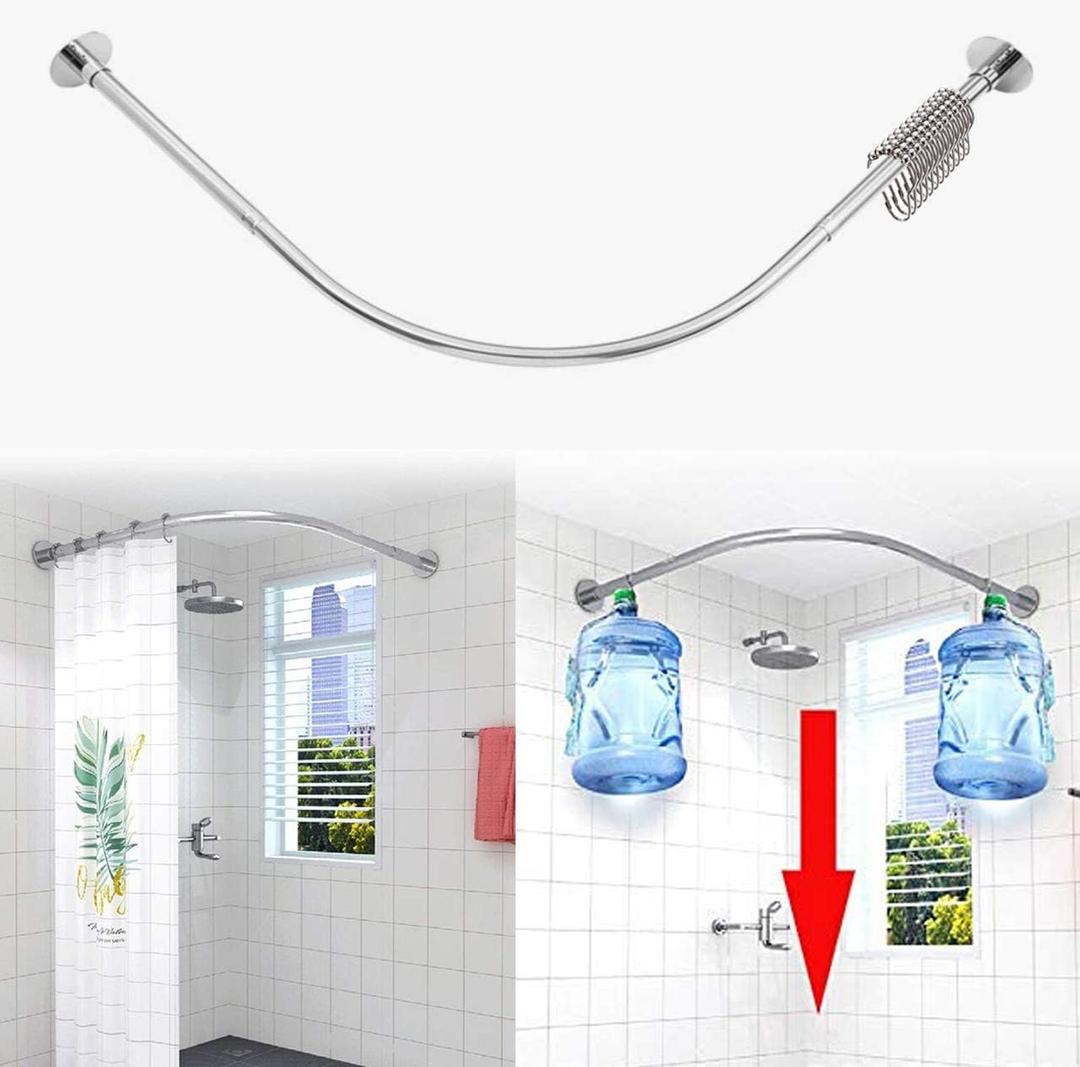 Corner Shower Curtain Rod Adjustable Stainless Steel L Shaped Rack Drill Free Install for Bathroom, Bathtub, Clothing Store (27"-39"x27"-39") (Silver, 27"-39"x27"-39")