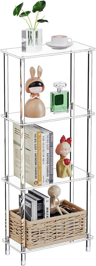 Clear Acrylic Narrow Side Table for Small Spaces, 15.75" L x 7.87" W x 38.7" H, 4 Tier Rectangle Slim End Table Nightstand, Small Mini Skinny Bedside Table for Bedroom, Bathroom, Living Room