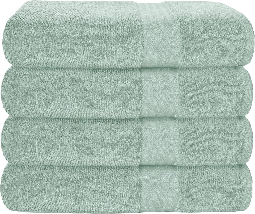 GLAMBURG Premium Cotton 4 Pack Bath Towel Set - 100% Pure Cotton - 4 Bath Towels 27x54 - Ideal for Everyday use - Ultra Soft & Highly Absorbent - Sea Green