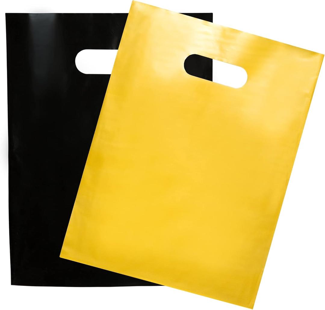 Merchandise Bags Black and Gold Color 200 Count 9"x12" Size 1.5Mil Thick With Handles
