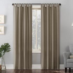 No. 918 Trevor 2-Pack Heathered Linen Texture Semi-Sheer Tab Top Curtain Panel Pair, 40" x 84, Barley Brown