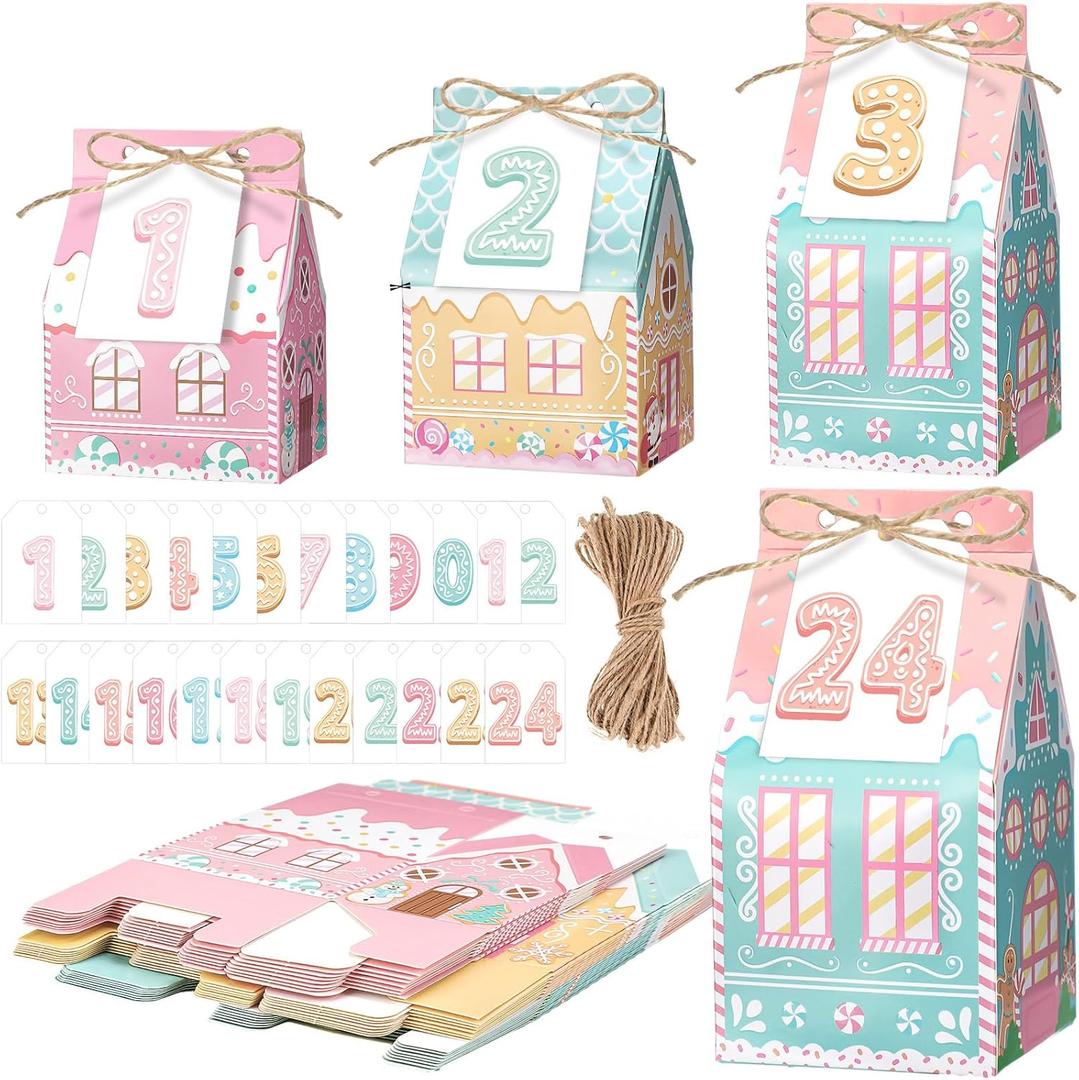 Woanger 24 Empty Advent Calendar Boxes to Fill, Christmas DIY Advent Calendar 24 Days Countdown Gift Xmas Gingerbread House Candies Treats Boxes for 2026 Xmas Holiday Decor(Stylish Style)