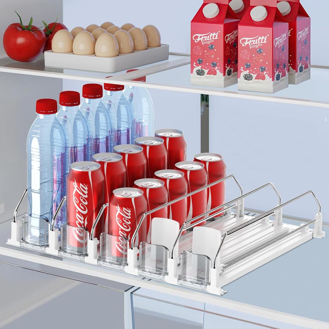 Drink Organizer for Fridge, Self Pushing Fridge Drink Organizer, Automatic Drink Dispenser for Fridge-Holds up to 25 Cans