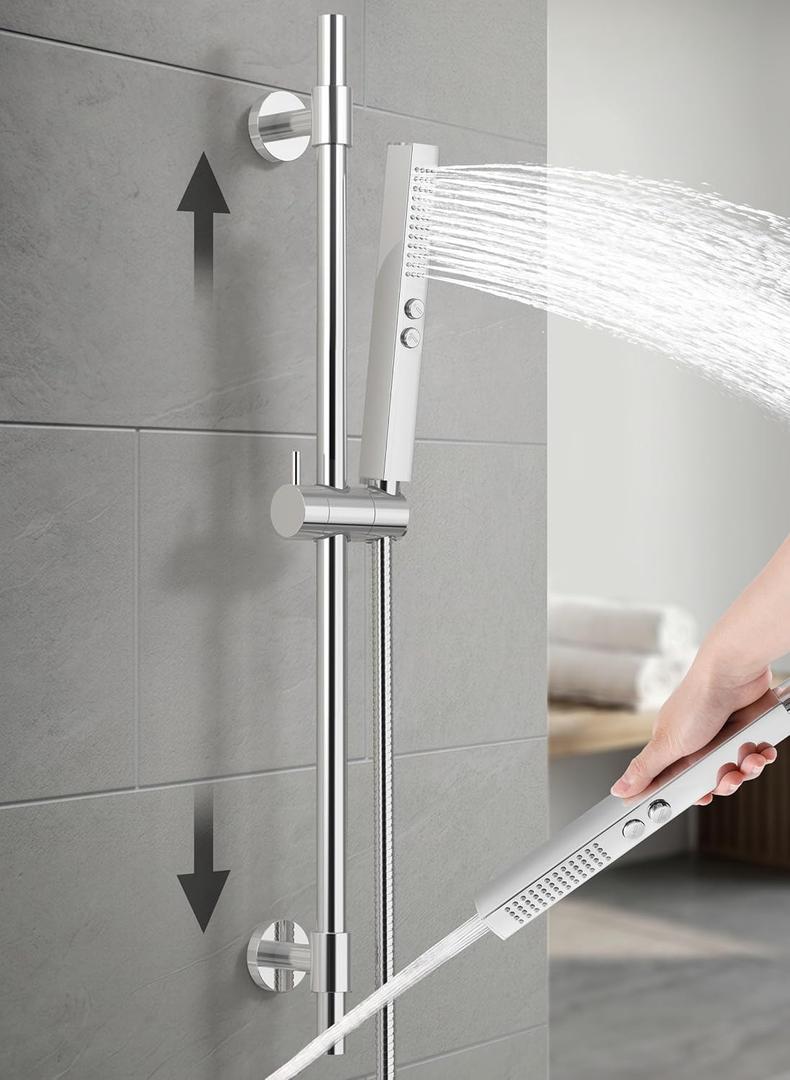 KES All Metal Shower Slide Bar 30-Inch with Handheld Shower Head Built-in Power Wash to Clean Tub Tile, 18/8 Stainless Steel Bar with 2-Function Showerhead, Bracket Cover Existing Hole, Polished Steel