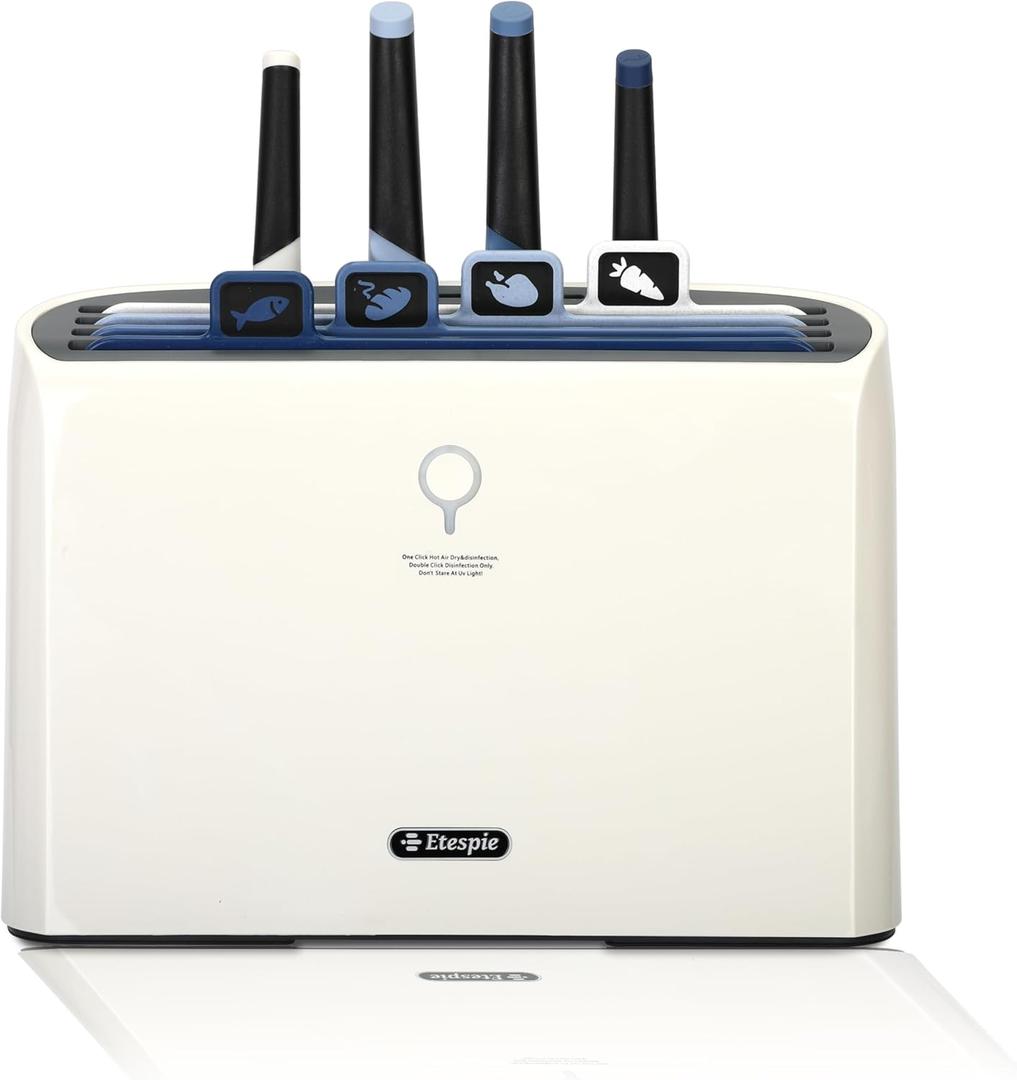 Smart Cutting Board and Knife Set,Self Cleaning Cutting Board and Knife Set with 4 Stainless Steel Knives,4 Color Coded Cutting Boards