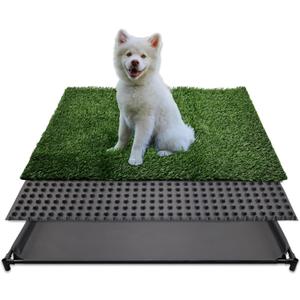 Dog Grass Pad with Tray, 35" X 23" Large Indoor/Outdoor Potty Training Pad, Durable Leak-Proof Tray and Reusable Puppy Grass Pads, Easy Clean Portable Pet Relief System for Small to Medium Dogs