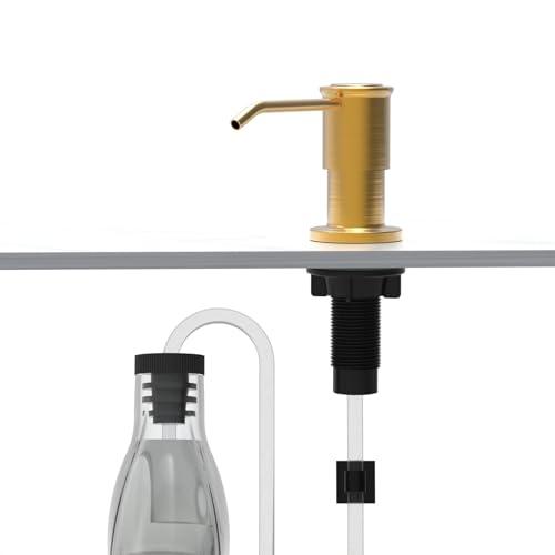Soap Dispenser for Kitchen Sink, Brushed Gold Built in Soap Dispensers, Stainless Steel Sink Soap Dispenser or Lotion Dispenser Pump with 47" Extension Tube Kit, Upgraded Metal Check Valve