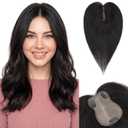 Hair Toppers for Women 11Inch Human Hair Topper with Curtain Bangs 912 cm Lace Mono Net Base for Thin Hair Daily Wear (#1B Natural Black)