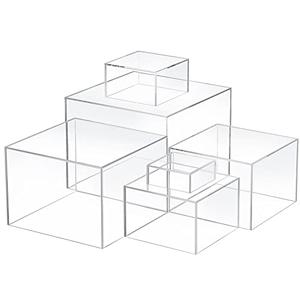 Geelin 6 Pack Acrylic Risers for Display Acrylic Cube Boxes Risers Display Stands with Hollow Bottoms Decorative Stand for Jewelry Candy Table Decor 6 Sizes(Clear,3 to 8 Inch,Square)