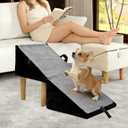 Split Ottoman Dog Ramp for Small Dogs and Cats 2-in-1 Foldable Wooden Pet Ramp and Stairs for Couch and Low Bed, or Ottoman, Non-Slip and Portable, Black