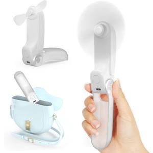Koonie Portable Handheld Fan, Foldable Mini Hand Held Fan for Travel, Small Pocket Fan for Women, Battery Operated Fan with 8 Working Hours for Indoor Outdoor White