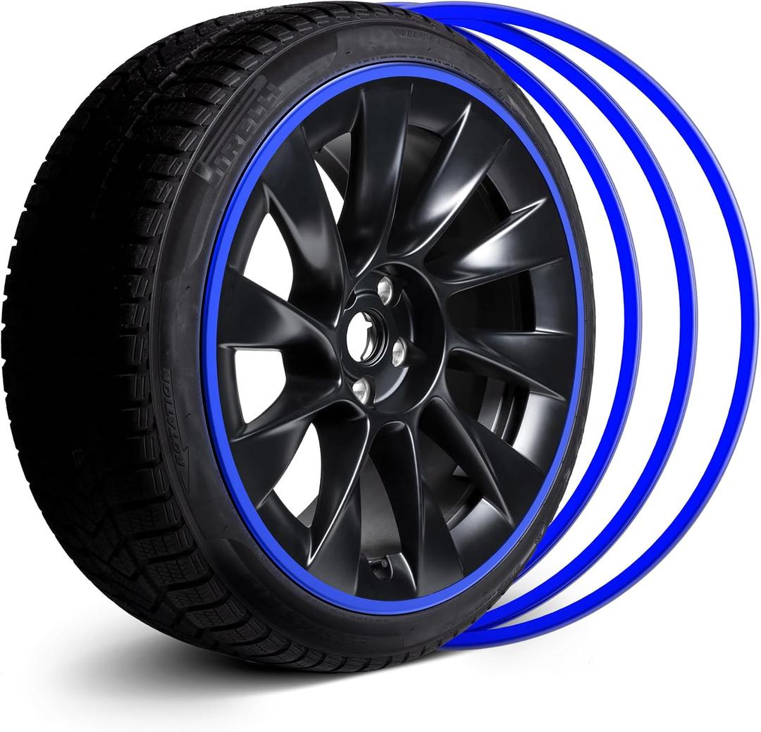 Automotive Alloy Wheel Rim Protector - Covering The Entire Rim of The Wheel hub - Strips for Curb Rash Prevention - Set of 4 Rim Protector Easy to Install(21'',Blue)