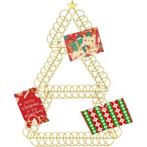 Christmas Tree Card Holder Spiral Metal Wreath Xmas Wall Hanging Photo Greeting Card Holder Wire Loop Picture Display Insert Wall Decor