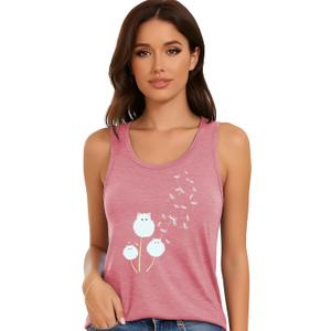 Flower Tank Top for Women Floral Tank Shirt Vintage Muscle Tank Sleeveless Blouses with Floral Tee Tops (Pink, XL)