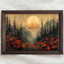 Vintage Landscape Canvas Wall Art Red Flower Painting Moon Landscape Poster Moody Landscape Print Nature Flower Pictures Moody Forest Painting Red Floral Artwork Moody Scenery Picture 16x24in No Frame (16L" x 24W", B)