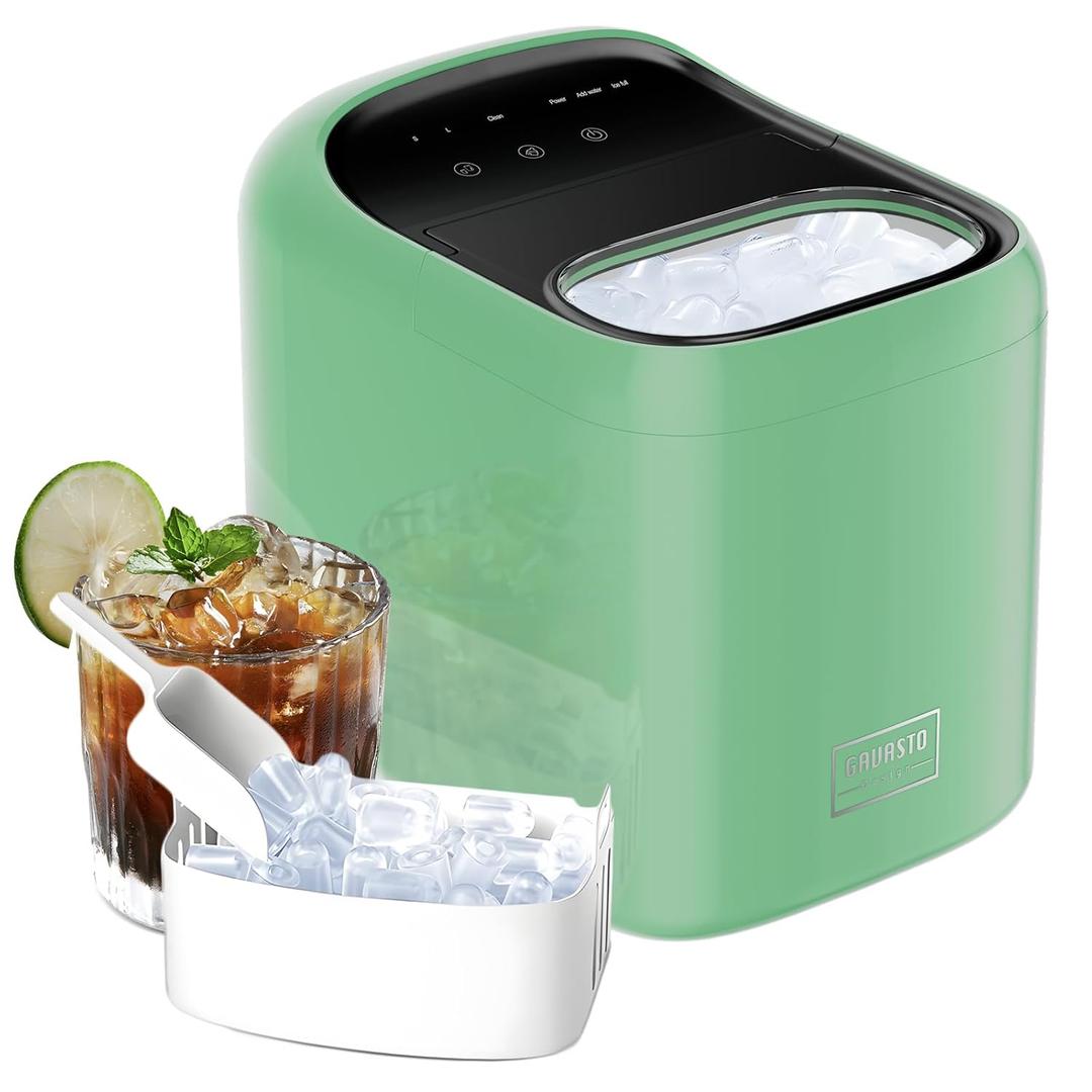 Ice Makers Countertop, 9 Cubes Ready in 6 Mins, High Capacity 33lbs/Day, One-Click Operation, Self-Cleaning Countertop Ice Machine with Ice Scoop/Ice Basket for Home/Kitchen/Office (Green with Scoop)