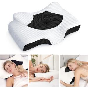 Osteo Cervical Pillow for Neck Pain Relief, Hollow Design Odorless Memory Foam Pillows with Cooling Case, Adjustable Orthopedic Bed Pillow for Sleeping, Support for Side Back Sleepers (Standard High(24.5*16.5*5.2/4.1 inches), Black)