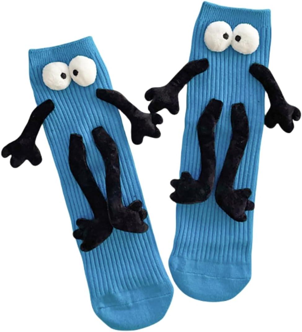 Holding Hands Socks for Kids Toddler Cute Crazy Silly Funny Novelty Magnetic Tube Cotton Socks Gifts  (One Size, Blue 1 Pair)