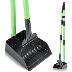 MXF Pooper Scooper, Dog Pooper Scooper Long Handle Stainless Metal Tray and Rake Set for Medium Small Dogs Heavy Duty - Use on Grass, Dirt or Gravel - Pet Supplies (Green) (Green)