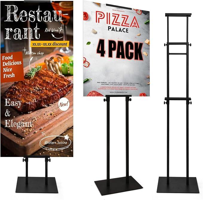 4 Pack Floor Poster Board Stand, Double-Sided for Board & Foam Sign, Adjustable Metal Sign Holder, Height Up to 82Inches Poster Stand for Display Pedestal Sign Stand