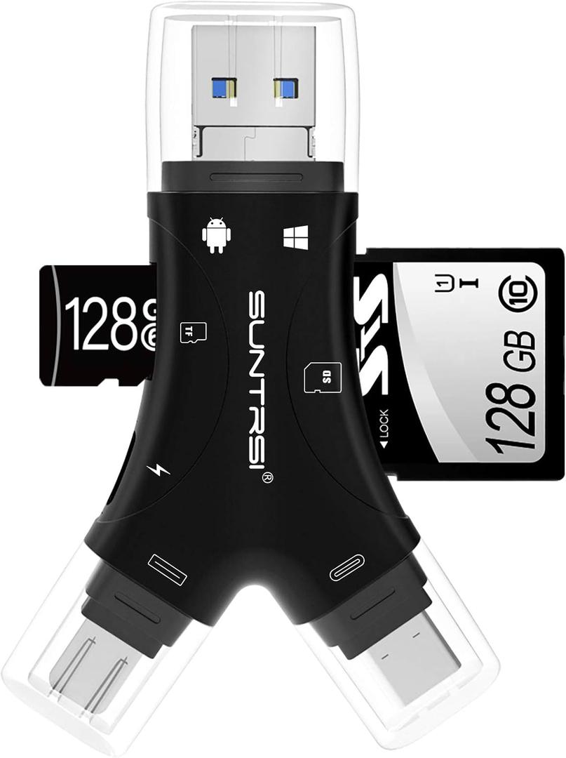 SD Card Reader for iPhone/ipad/Android/Mac/Computer/Camera,4 in1 Micro SD Card Reader Trail Camera Viewer, Portable Memory Card Reader SD Card Adapter for SD and TF Cards(Black)