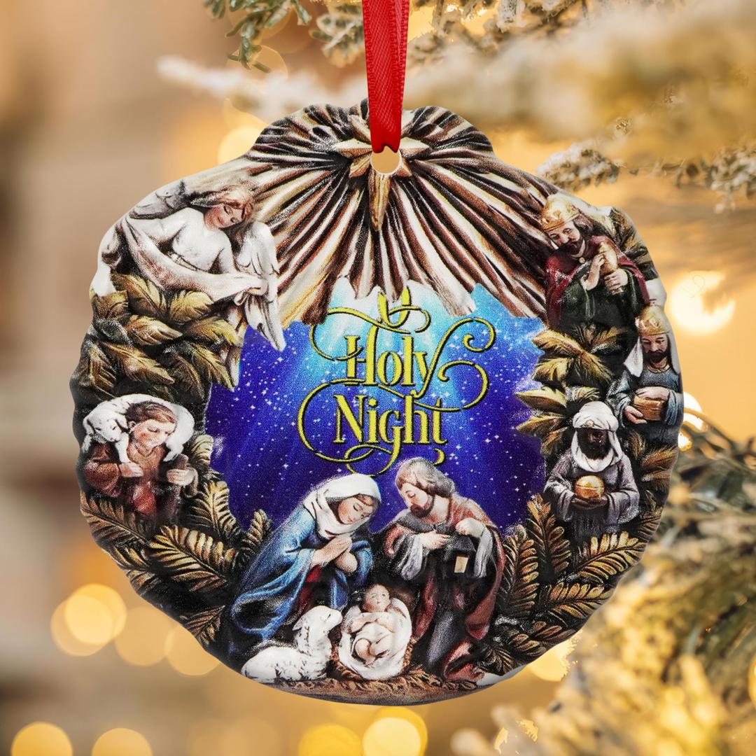 GEEMBI Christmas Christian Gifts for Women Men - O Holy Night 3D Porcelain Nativity Christmas Ornaments 2025 - Catholic Religious Gifts for Women Christian, Nativity Ornaments Stocking Stuffers