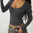 BTFBM Casual Long Sleeve T Shirts for Women Fall 2025 Ribbed Knit Slim Fit Solid Basic Tee Going Out Tops Blouse (Gray, M)