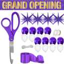 Purple Grand Opening Decorations - 25 Inch Giant Scissors for Ribbon Cutting Purple Banner and Satin Ribbon Star Balloons for Special Events Inaugurations and Business Openings
