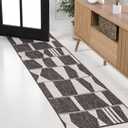 JONATHAN Y Abstract Two-Tone Indoor Outdoor Runner Rug 2X8 Black/Cream, Lucian Modern Geometric for Backyard, Patio, Porch, Easy-Cleaning, High Traffic, Pet-Friendly, Non-Shedding (TSN303A-28), 2' x 7'10"