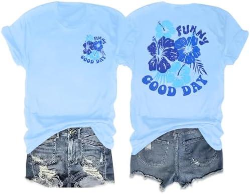 Hawaiian T Shirts for Women Oversized Hibiscus Shirt Hawaii Funny Good Day Preppy Tops Beach Aesthetic Short Sleeve Tee, XL