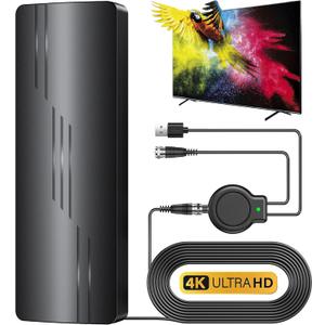 2025 Upgraded TV Antenna for Smart TV, 1800+ Miles Range Strongest for Local Channels with Amplifier Signal Booster, Waterproof Design, 33FT Coax Cable-Support 4K 1080p TV Antenna Indoor Ourdoor (Black)