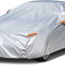 Kayme 6 Layers Car Cover Waterproof All Weather for Automobiles, Outdoor Full Cover Rain Sun UV Protection with Zipper Cotton, Universal Fit for Sedan (178-185 inch) (Aluminum-Silver)
