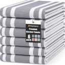 Homaxy Premium Kitchen Towels 18x 28, Large Cotton 380 GSM Kitchen Hand Towels, Stripe and Terry Dish Towel, Highly Absorbent Tea Towel Set with Hanging Loop, 6 Pack, Grey