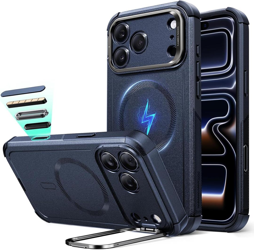 ESR for iPhone 17 Pro Max Phone Case with Stand, 23ft Military-Grade Drop Protection with Camera Control, Shock-Absorbing Rugged Cover, Compatible with MagSafe Accessories, Cyber Series, Blue